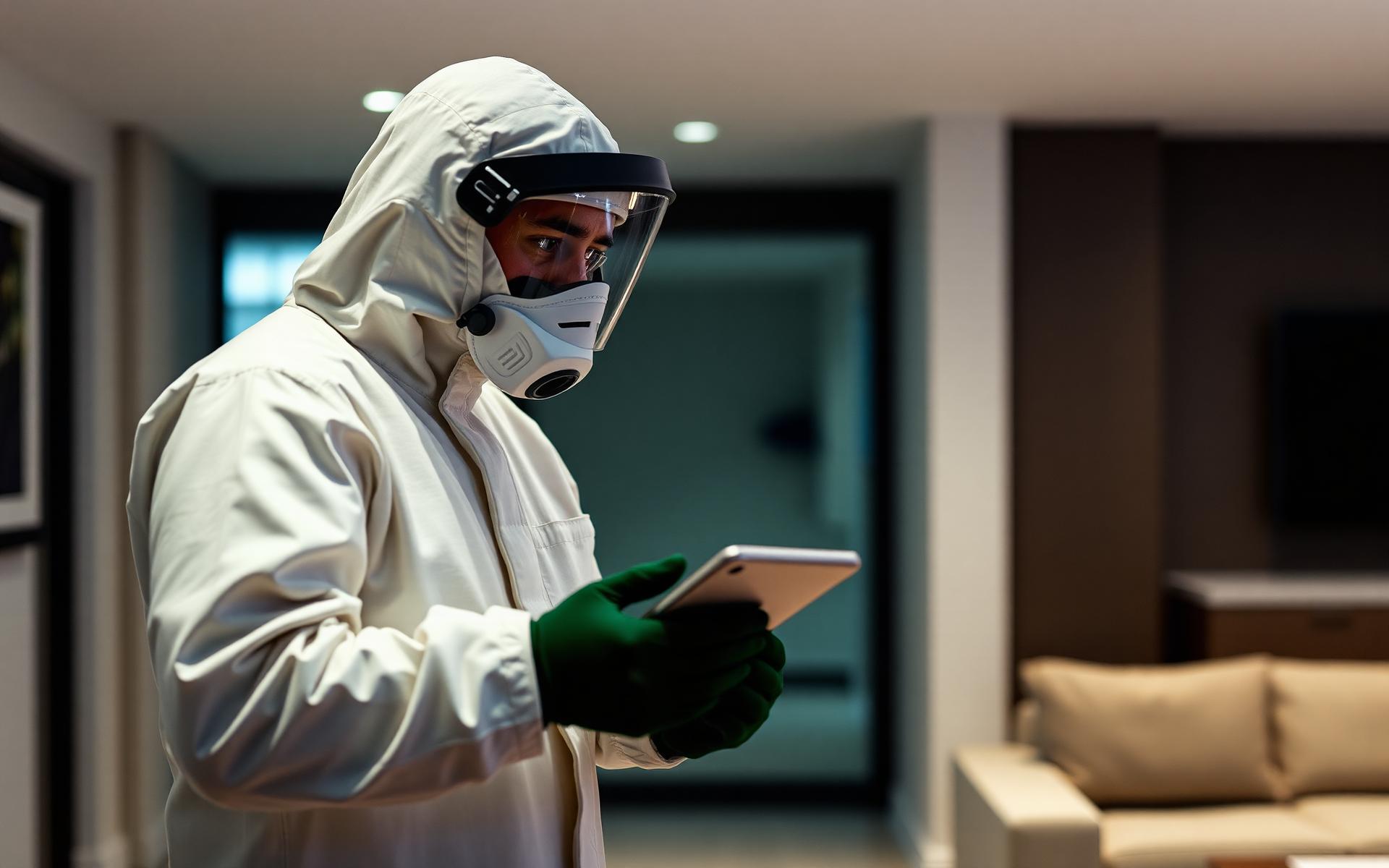 Certified mold remediation technician inspecting a home